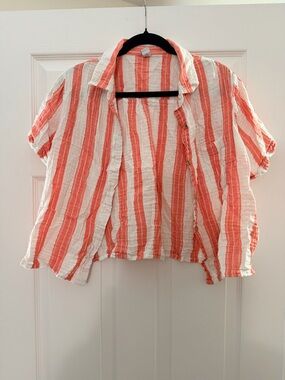 Old Navy Coral & White Striped Button-Up Top